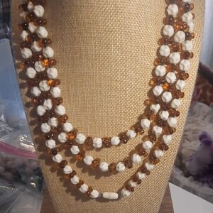 Elegant White and Brown Beaded Necklace